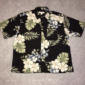 Island Republic Shirt Mens 2XL XXL Black Green Tropical Hawaiian Silk Shirt